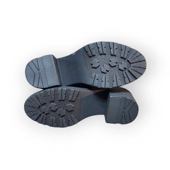 Just Fab Camber Knitted Cuff Lace-Up Booties Gray Caviar Chunky Heeled Size 9 - Picture 9 of 10